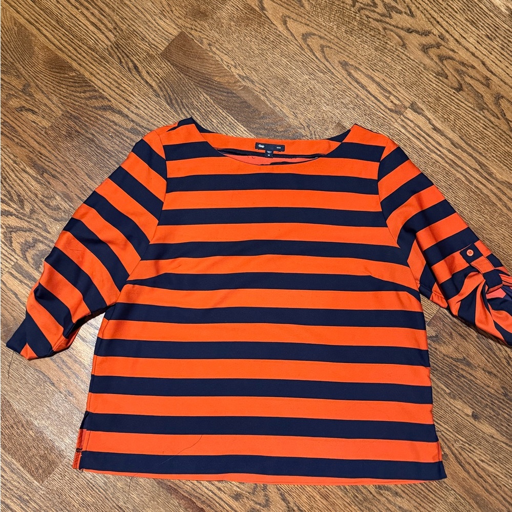 GAP Vibrant Orange and Black Striped Blouse